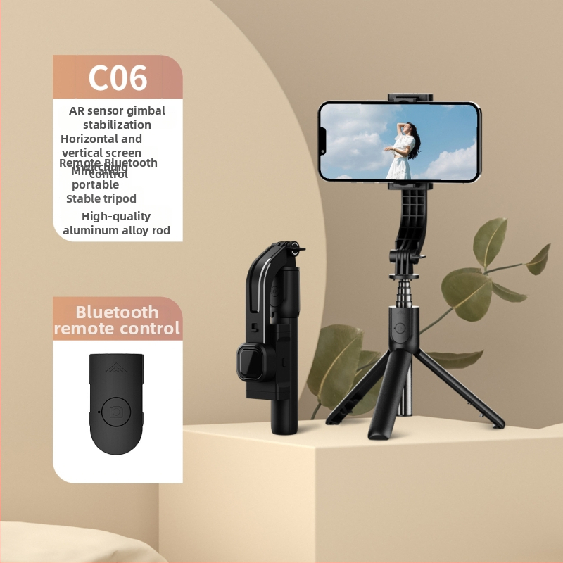 Selfiecom C06 jednostrani stabilizator s tripodom, Bluetooth daljinskim upravljačem, magnetsko svjetlo za dopunu i pan-tilt gimbalom za telefon za prijenos uživo