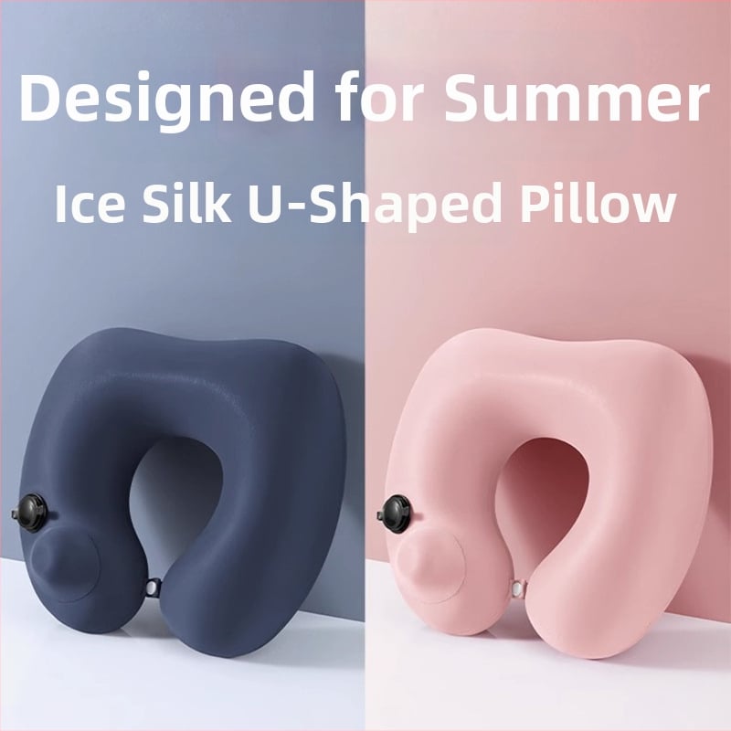 У-образена пътна възглавница с натискащо се надуване, преносима, PVC покритие и пълнеж