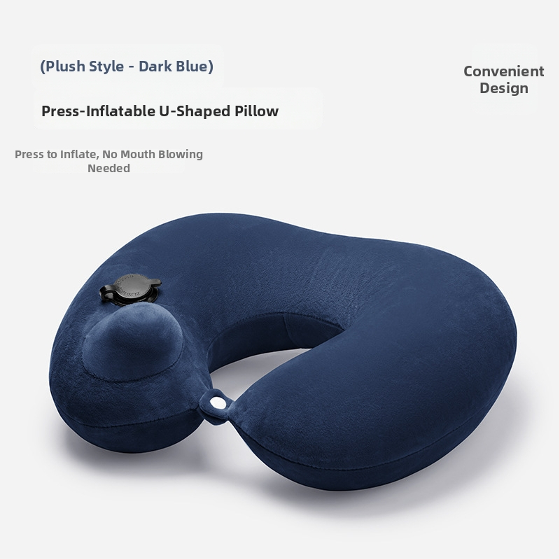 У-образена пътна възглавница с натискащо се надуване, преносима, PVC покритие и пълнеж