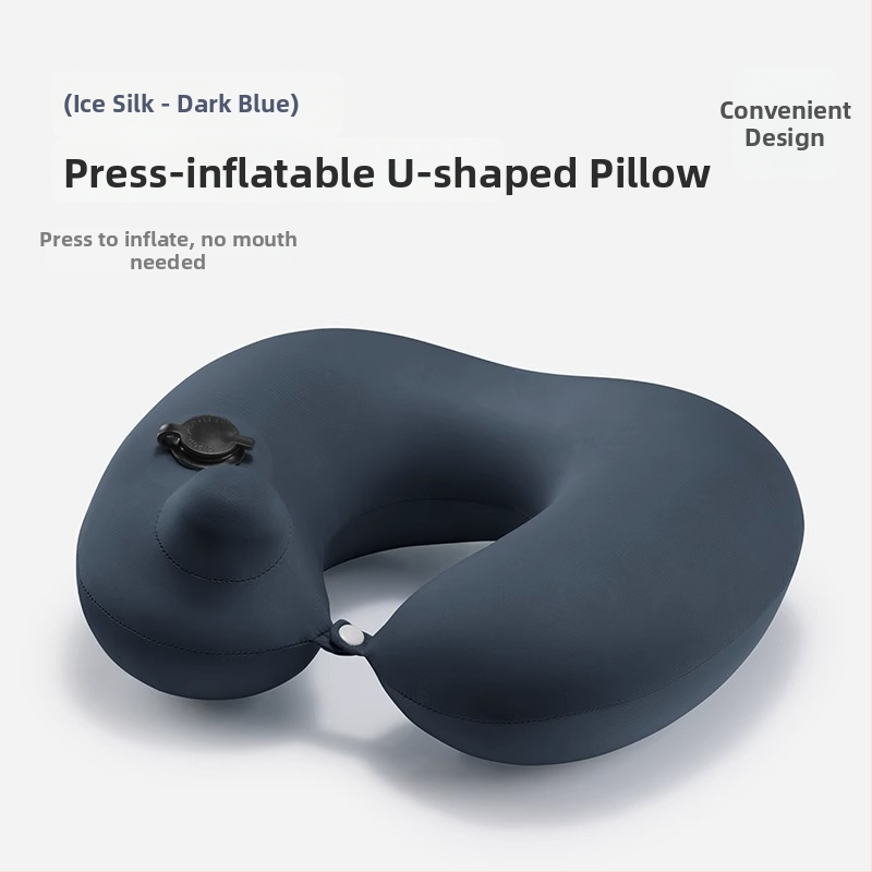 У-образена пътна възглавница с натискащо се надуване, преносима, PVC покритие и пълнеж