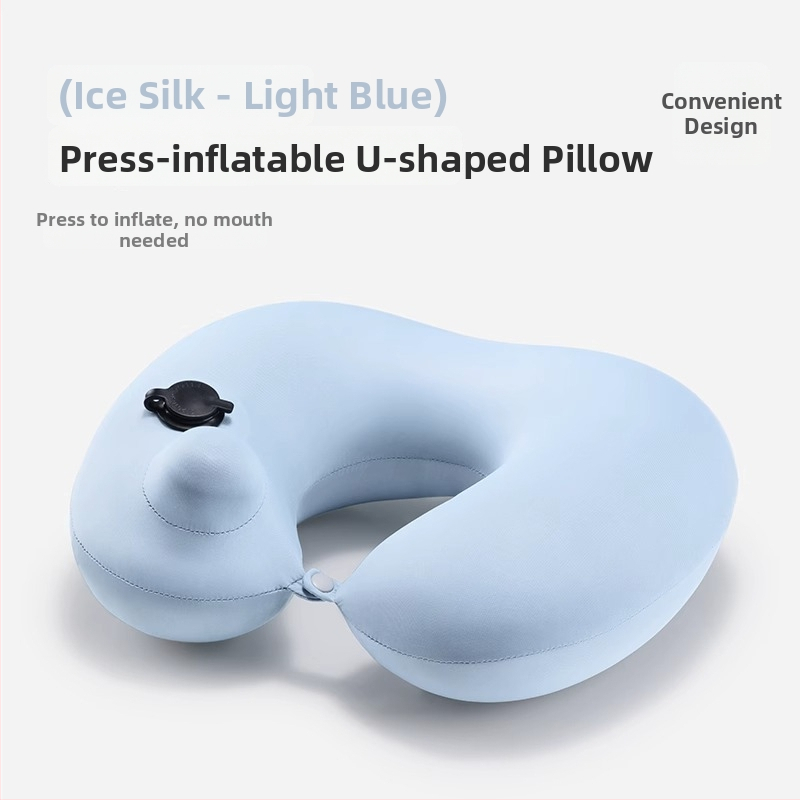 У-образена пътна възглавница с натискащо се надуване, преносима, PVC покритие и пълнеж