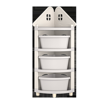 Raft de depozitare pentru jucării, colț, 4 etaje, staționar pe podea, PP plastic, stil desen animat