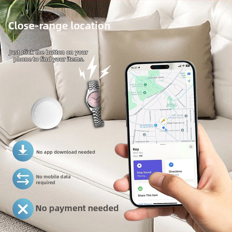 AirTag Bluetooth sledovacie zariadenie pre domáce zvieratá, model C281, batéria 210 mAh, hmotnosť 7 g, kompatibilné s iOS, sledovanie a alarm