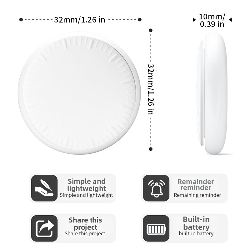AirTag Bluetooth sledovacie zariadenie pre domáce zvieratá, model C281, batéria 210 mAh, hmotnosť 7 g, kompatibilné s iOS, sledovanie a alarm