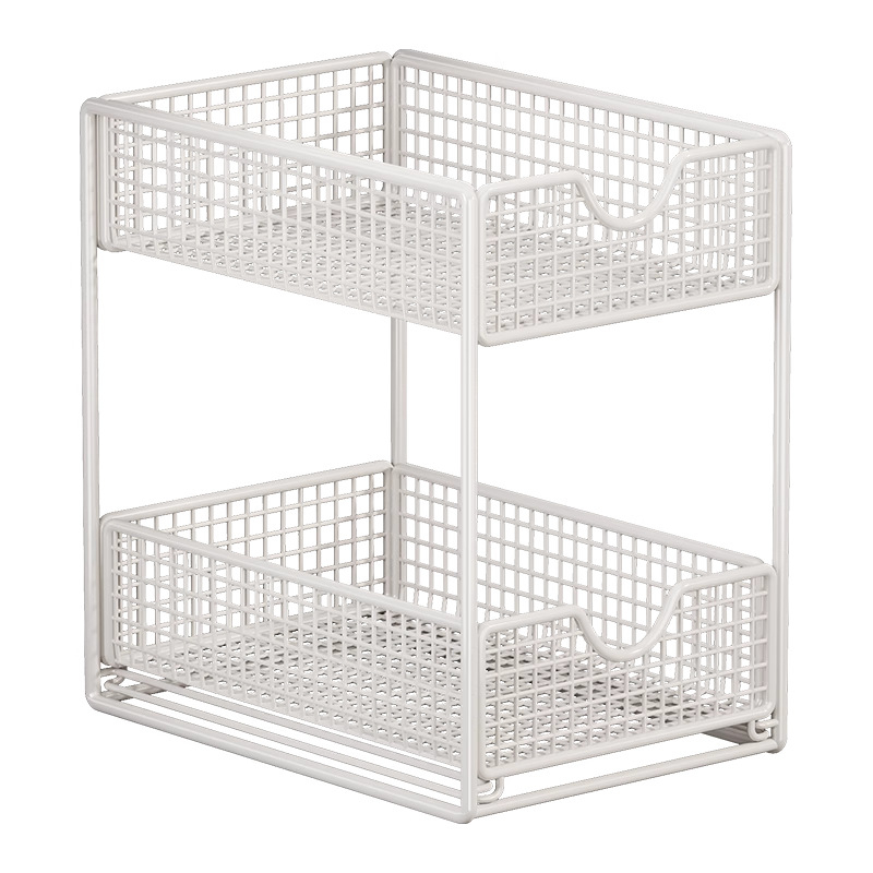 Raft de depozitare pentru chiuveta din baie, din fier, 3 etaje, glisant, montaj pe blat, stil simplu și modern