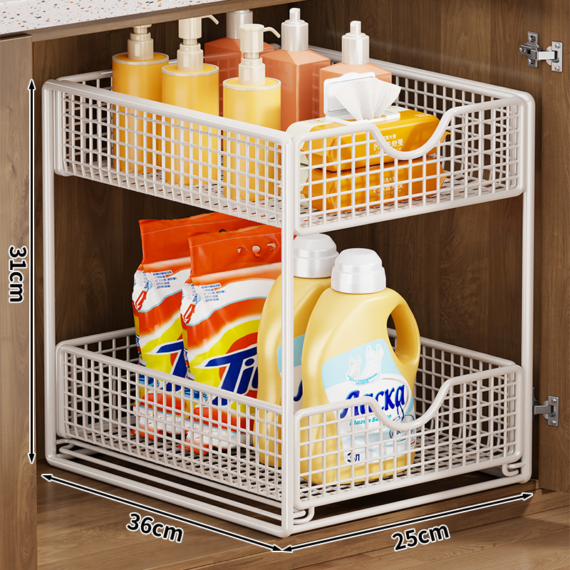 Raft de depozitare pentru chiuveta din baie, din fier, 3 etaje, glisant, montaj pe blat, stil simplu și modern