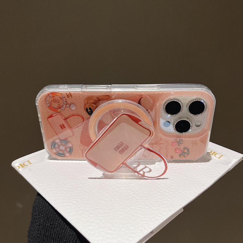 Suport de birou pentru telefon cu inel magnetic, design croissant cu temă desert de pâine, material PC, prindere magnetică puternică, compatibilitate universală.