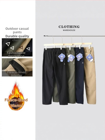 Muške hlače za outdoor s flis podstavom, tople i udobne, novi jesensko-zimski stil, cargo hlače s 3D trokutnim logom, ravni kroj