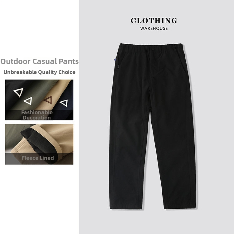 Muške hlače za outdoor s flis podstavom, tople i udobne, novi jesensko-zimski stil, cargo hlače s 3D trokutnim logom, ravni kroj