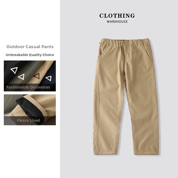 Muške hlače za outdoor s flis podstavom, tople i udobne, novi jesensko-zimski stil, cargo hlače s 3D trokutnim logom, ravni kroj