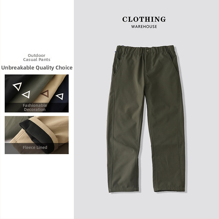 Muške hlače za outdoor s flis podstavom, tople i udobne, novi jesensko-zimski stil, cargo hlače s 3D trokutnim logom, ravni kroj