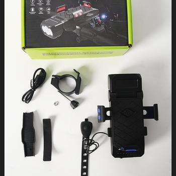 Far frontal pentru bicicletă cu baterie USB, suport pentru telefon, sonerie, lumină de avertizare și lumină spate, impermeabil pentru trasee montane