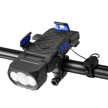 Far frontal pentru bicicletă cu baterie USB, suport pentru telefon, sonerie, lumină de avertizare și lumină spate, impermeabil pentru trasee montane