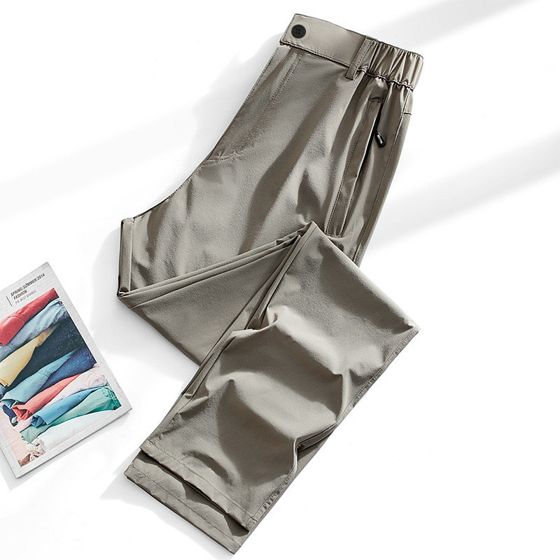 Muške brzosušeće hlače za vanjske aktivnosti, Ice Silk tkanina, ravni kroj, visok pojas, zip
