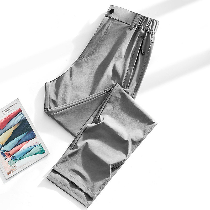 Muške brzosušeće hlače za vanjske aktivnosti, Ice Silk tkanina, ravni kroj, visok pojas, zip