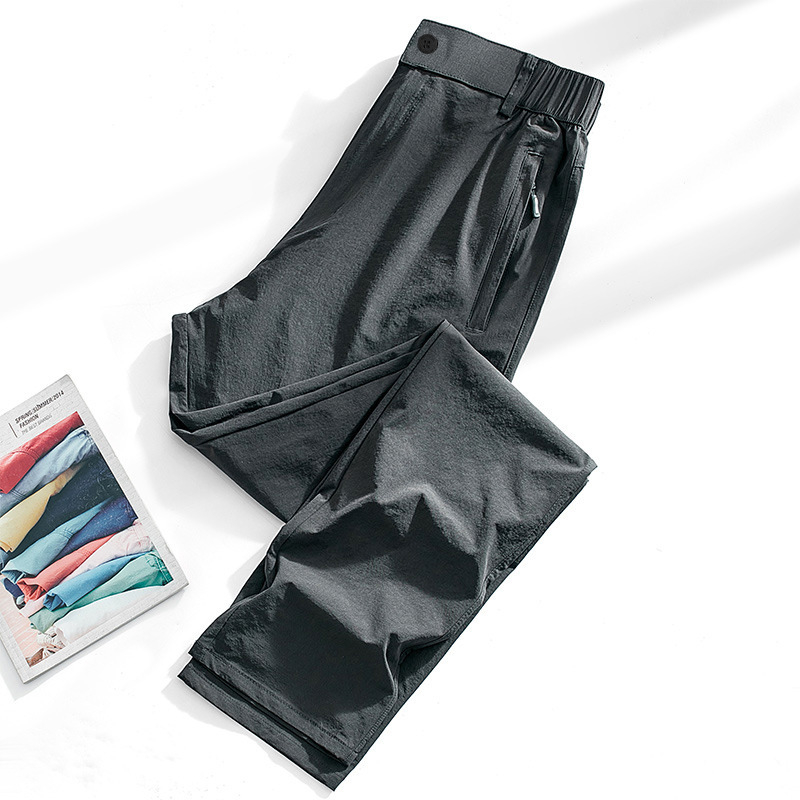 Muške brzosušeće hlače za vanjske aktivnosti, Ice Silk tkanina, ravni kroj, visok pojas, zip
