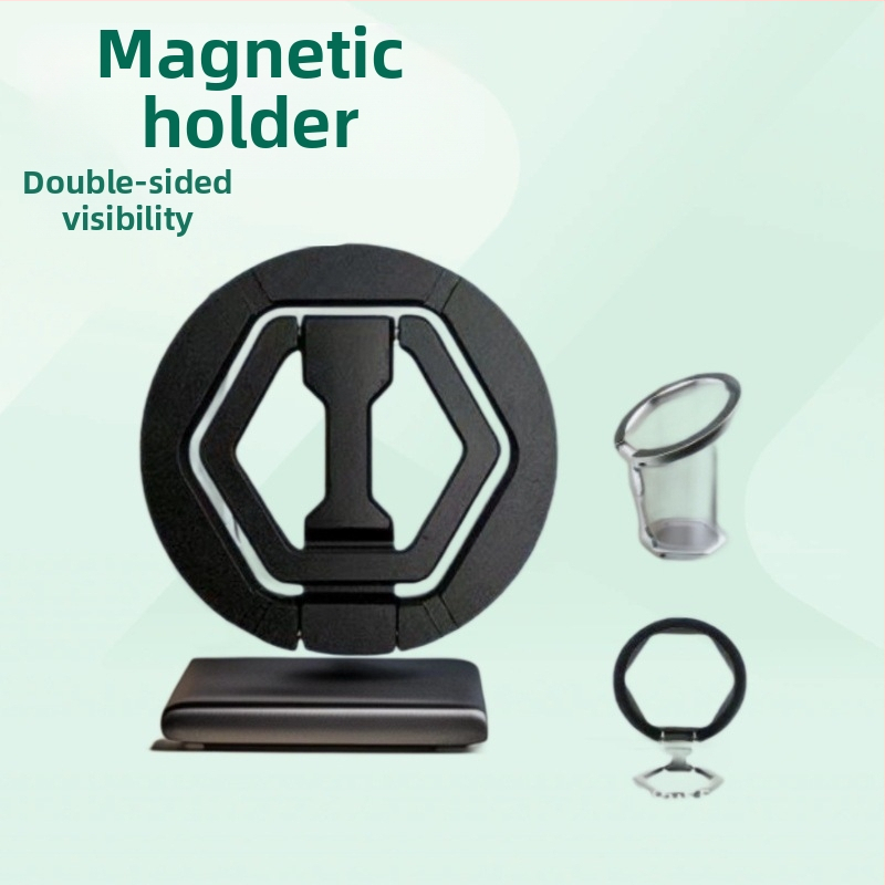 Sklopný držiak na telefón zinkuovej zliatiny s magnetickou priľnavosťou, 360° rotáciou, s prstenným krúžkom, prenosný