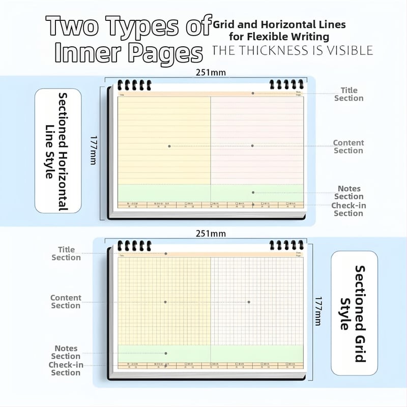 Бележник с подвързване Binder, PP обложка, офсетова хартия 80 г/м², 100–200 страници