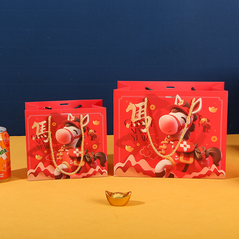 Leilei Slávnostná darčeková taška Rok Koňa – kartón, offset tlač, prispôsobiteľná, Nový rok darček