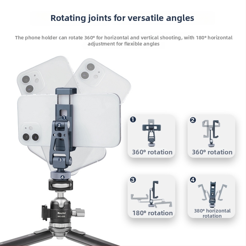 Στήριγμα τηλεφώνου για ζωντανές μεταδόσεις, περιστρεφόμενο οριζόντια/κάθετα προσανατολισμό, κράμα αλουμινίου