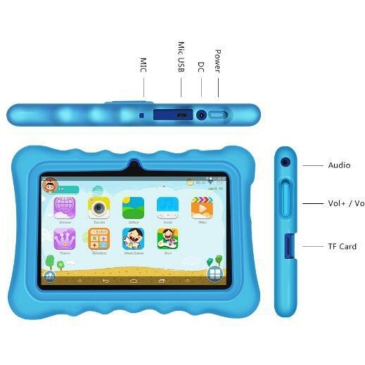 Gyerekeknek szóló tablet szülői felügyelettel, Android OS, MTK Quad-Core 1.3GHz, 32GB flash memória, Két kamera, 5–7 órás üzemidő