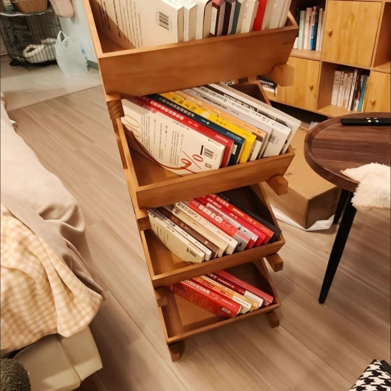 Drvena policu za pod – 6 etaža, jednostavan modern dizajn, bez montaže