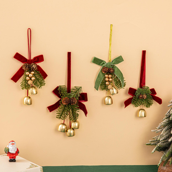 Коледна украса за врата и кола с бархатна панделка и камбанки (Марка: Xuanxiu; IP: Без лиценз; Стил: Друго; Празник: Коледа)