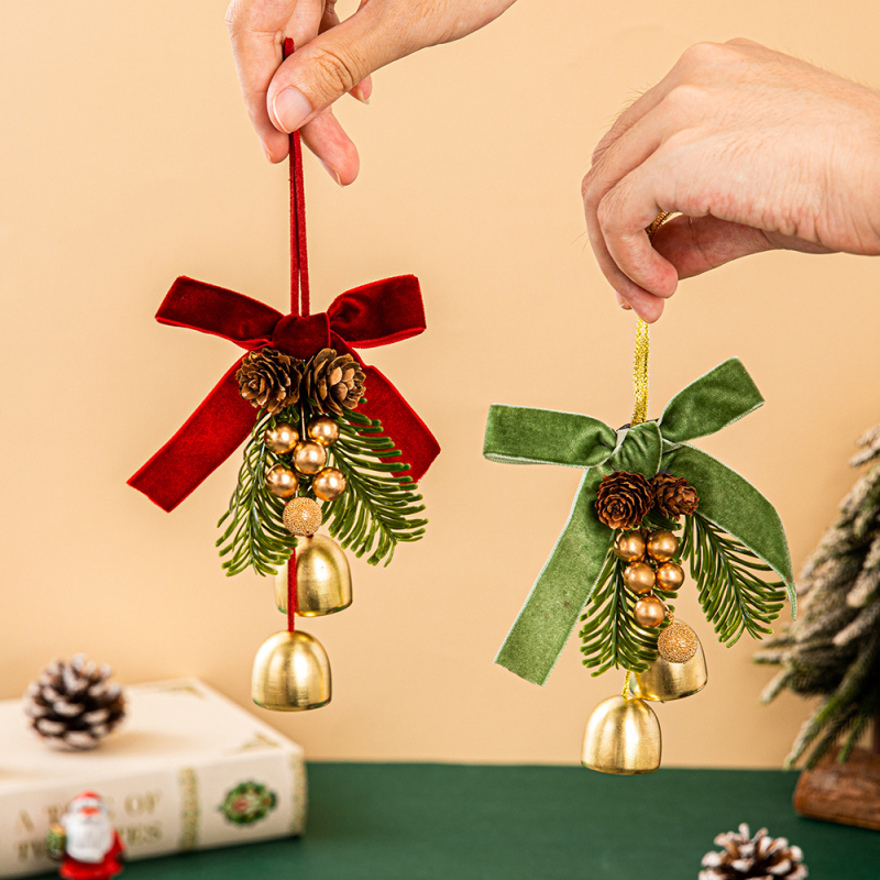 Коледна украса за врата и кола с бархатна панделка и камбанки (Марка: Xuanxiu; IP: Без лиценз; Стил: Друго; Празник: Коледа)