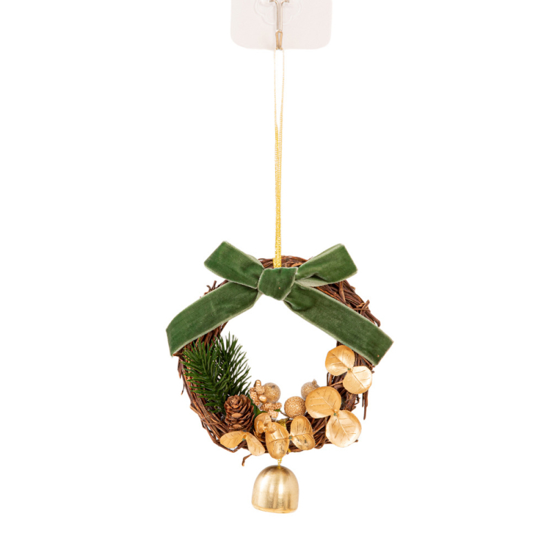 Коледна украса за врата и кола с бархатна панделка и камбанки (Марка: Xuanxiu; IP: Без лиценз; Стил: Друго; Празник: Коледа)