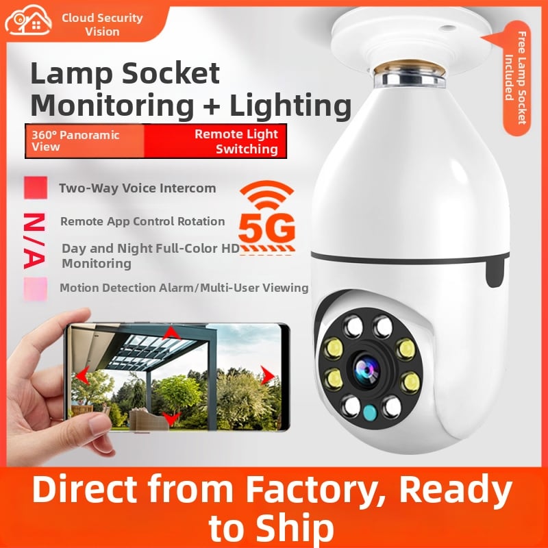 Cameră tip bec, panoramă 360°, Wi‑Fi internă, cameră smart 1080p, vizionare noaptea 0.1 lux, obiectiv 3.6 mm