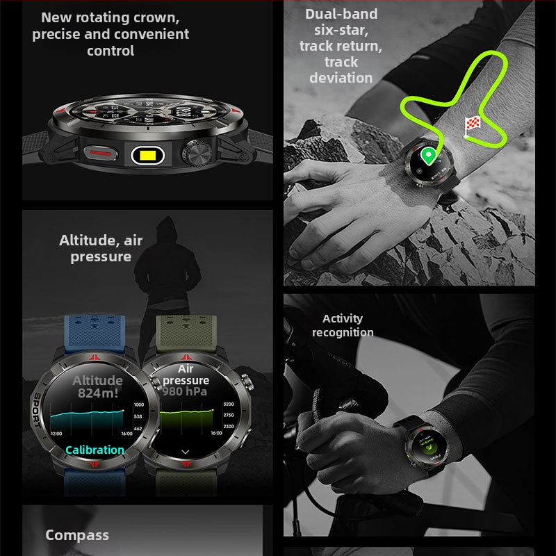 Ceas inteligent GPS cu GPS dual-frecvență pentru poziționare rapidă; busolă cu altitudine și barometru; ecran AMOLED; monitorizare ritm cardiac și SpO2; baterie 7-14 zile (GPS dual-frecvență; Busolă cu altitudine și barometru; Ecran AMOLED; Ritm cardiac și