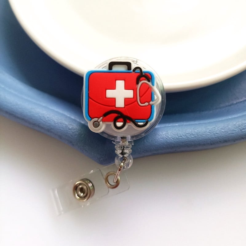 Port badge pentru asistentă medicală, PVC, cu clips retractabil și lanyard; lățime 3,2 cm; lungime telescopică 65–70 cm; încărcare 1
