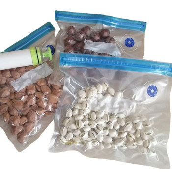 Σακούλες κενού για συσκευασία τροφίμων με υφή πλαστικού εκτύπωσης, διπλό φερμουάρ, βαλβίδα αέρα — Μάρκα Heshun