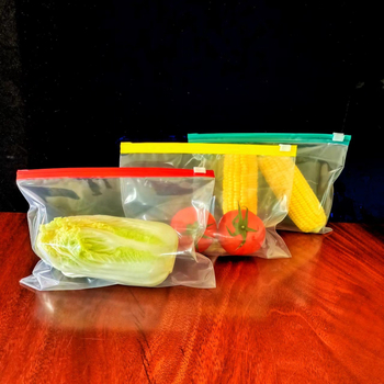 Σακούλες κενού για συσκευασία τροφίμων με υφή πλαστικού εκτύπωσης, διπλό φερμουάρ, βαλβίδα αέρα — Μάρκα Heshun