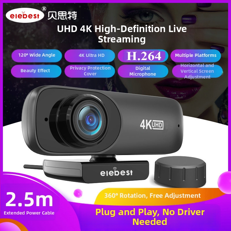 HD webkamera 4K (3840x2160) USB 2.0 Plug-and-Play s vstavaným mikrofónom, fixné zaostrenie