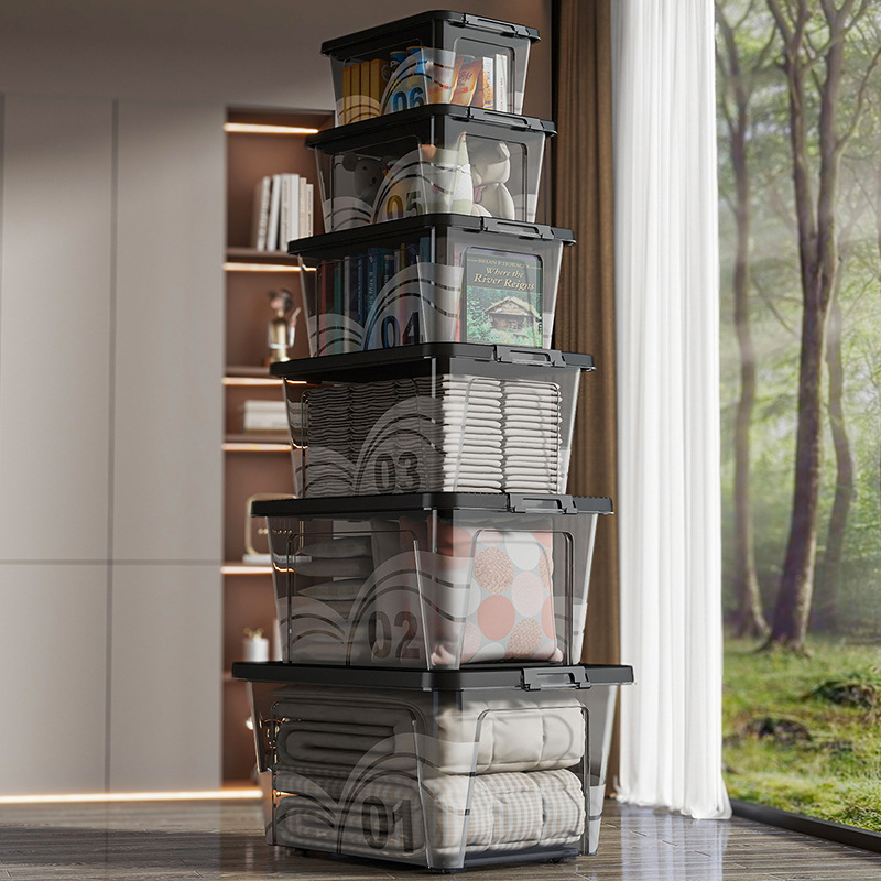 Διαφανές κουτί αποθήκευσης με ρόδες, 110 L, πολυπροπυλένιο, πολλαπλών χρήσεων, ανθεκτικό σε σκόνη και υγρασία (Fengjin)