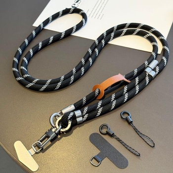 Κορδόνι κινητού με μεταλλική κατασκευή, ηλεκτροπλατινωμένο φινίρισμα, unisex, πολυεστερικό σκοινί, μεταλλική αγκράφα