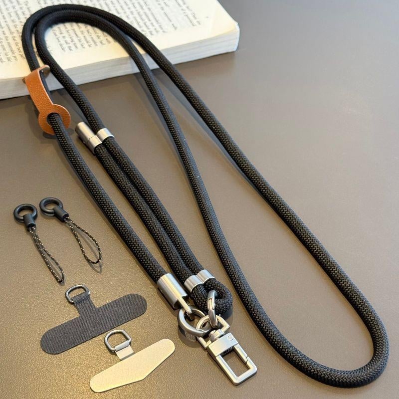 Κορδόνι κινητού με μεταλλική κατασκευή, ηλεκτροπλατινωμένο φινίρισμα, unisex, πολυεστερικό σκοινί, μεταλλική αγκράφα