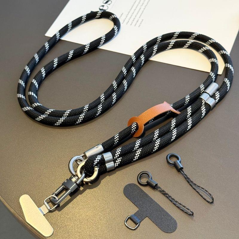 Κορδόνι κινητού με μεταλλική κατασκευή, ηλεκτροπλατινωμένο φινίρισμα, unisex, πολυεστερικό σκοινί, μεταλλική αγκράφα