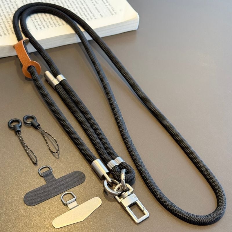 Κορδόνι κινητού με μεταλλική κατασκευή, ηλεκτροπλατινωμένο φινίρισμα, unisex, πολυεστερικό σκοινί, μεταλλική αγκράφα