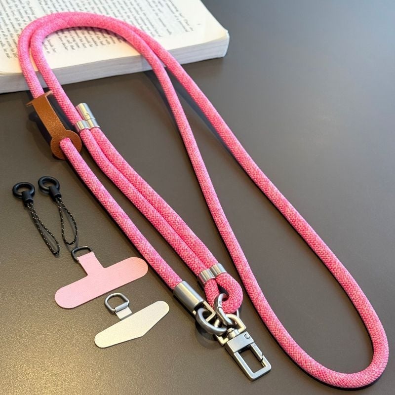 Κορδόνι κινητού με μεταλλική κατασκευή, ηλεκτροπλατινωμένο φινίρισμα, unisex, πολυεστερικό σκοινί, μεταλλική αγκράφα