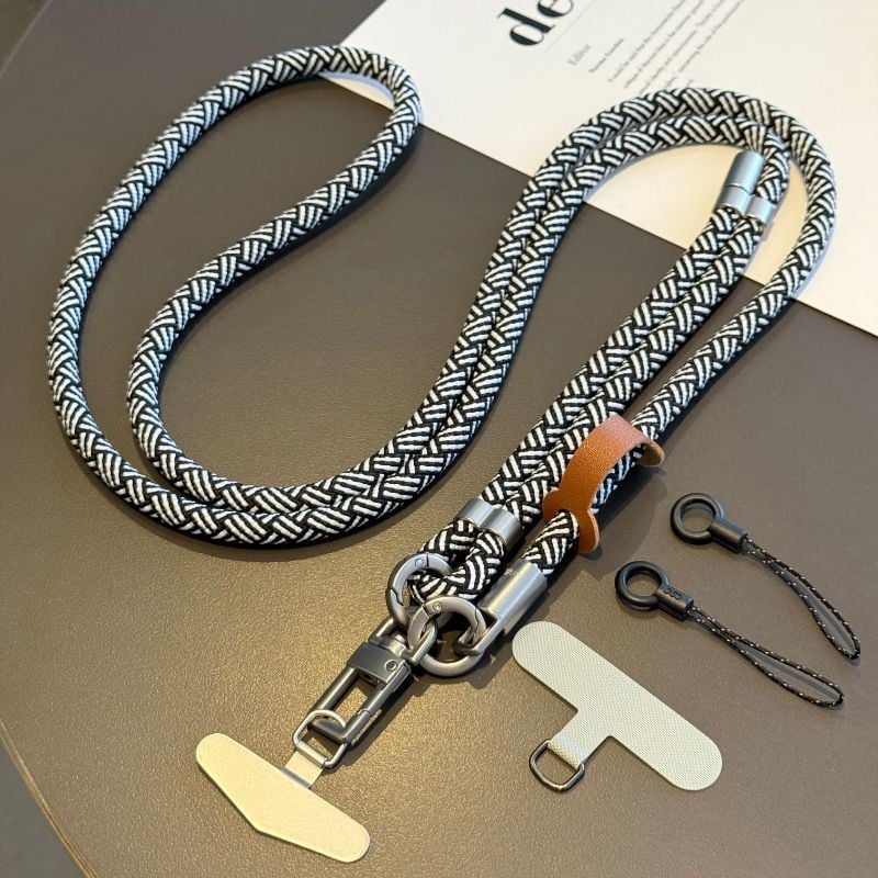 Κορδόνι κινητού με μεταλλική κατασκευή, ηλεκτροπλατινωμένο φινίρισμα, unisex, πολυεστερικό σκοινί, μεταλλική αγκράφα