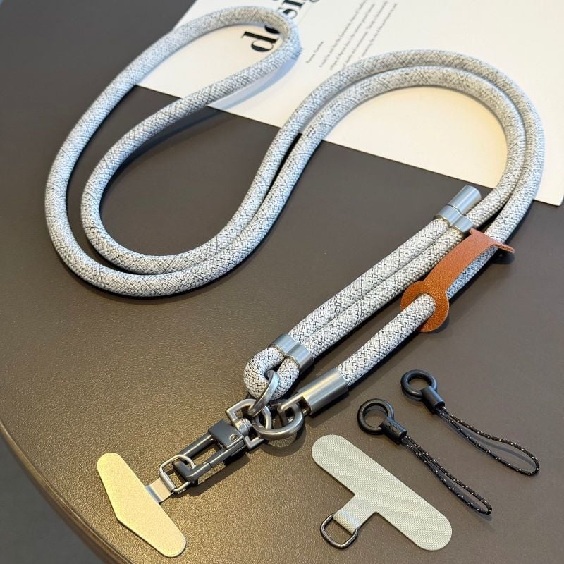 Κορδόνι κινητού με μεταλλική κατασκευή, ηλεκτροπλατινωμένο φινίρισμα, unisex, πολυεστερικό σκοινί, μεταλλική αγκράφα