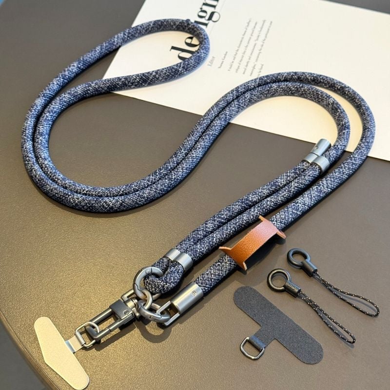 Κορδόνι κινητού με μεταλλική κατασκευή, ηλεκτροπλατινωμένο φινίρισμα, unisex, πολυεστερικό σκοινί, μεταλλική αγκράφα