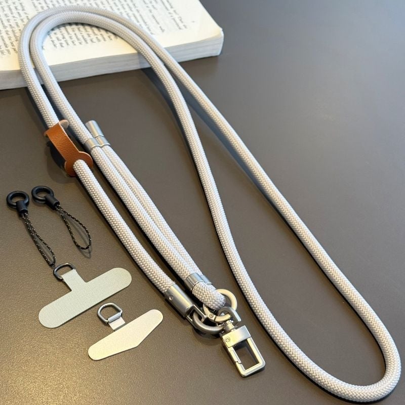 Κορδόνι κινητού με μεταλλική κατασκευή, ηλεκτροπλατινωμένο φινίρισμα, unisex, πολυεστερικό σκοινί, μεταλλική αγκράφα