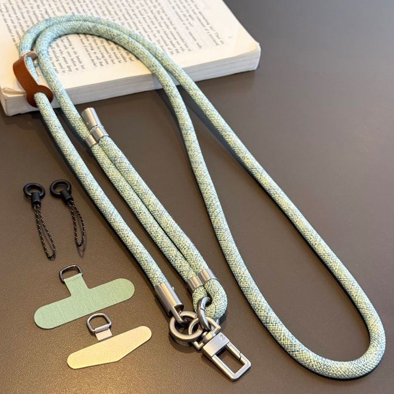 Κορδόνι κινητού με μεταλλική κατασκευή, ηλεκτροπλατινωμένο φινίρισμα, unisex, πολυεστερικό σκοινί, μεταλλική αγκράφα