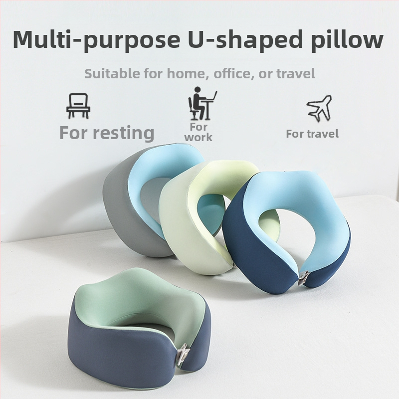 Възглавница за врата с паметна пяна, У-образна за пътуване, с трикотажна сърцевина