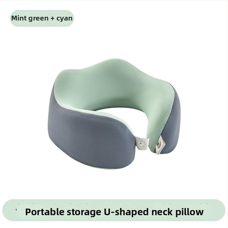 Възглавница за врата с паметна пяна, У-образна за пътуване, с трикотажна сърцевина