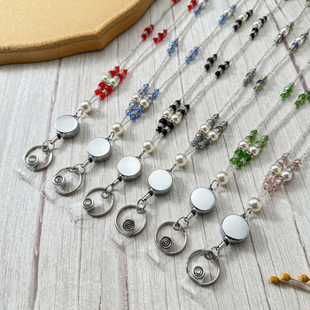 Ručni lanac za ID karticu s kristalnim perlama, kopčom za vuču, od legure, nosivost 10 kg, moguć tisak logotipa, u Opp vrećici