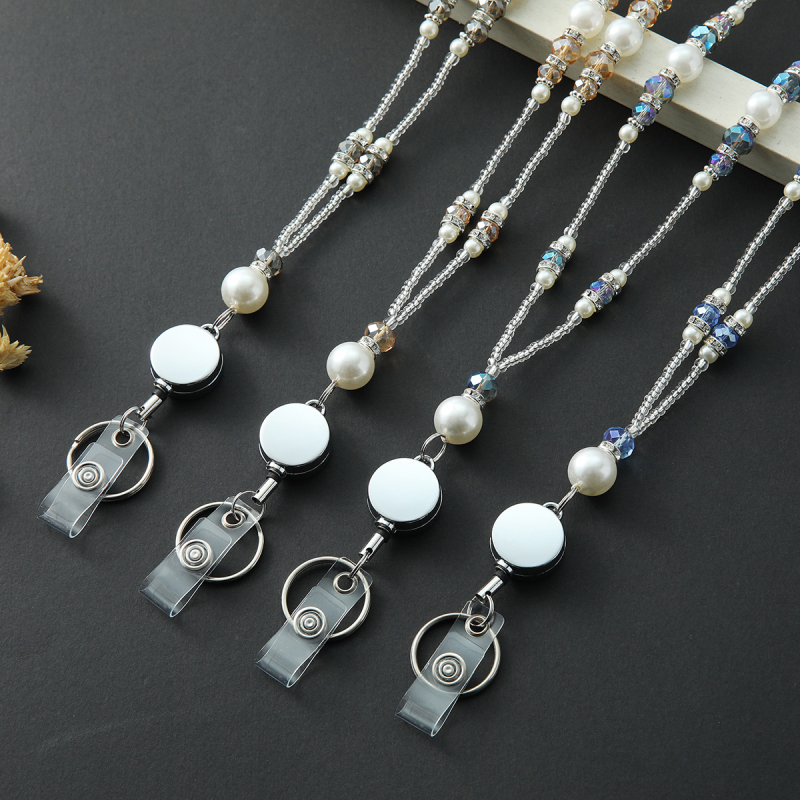 Ručni lanac za ID karticu s kristalnim perlama, kopčom za vuču, od legure, nosivost 10 kg, moguć tisak logotipa, u Opp vrećici